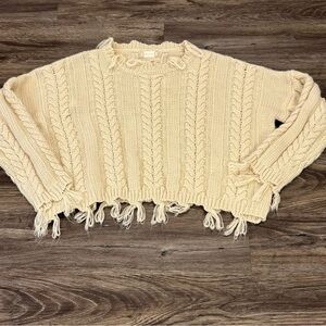 Altar'd State‎ Felicitee Distressed Cable Knit Sweater Women's Size Medium Cream